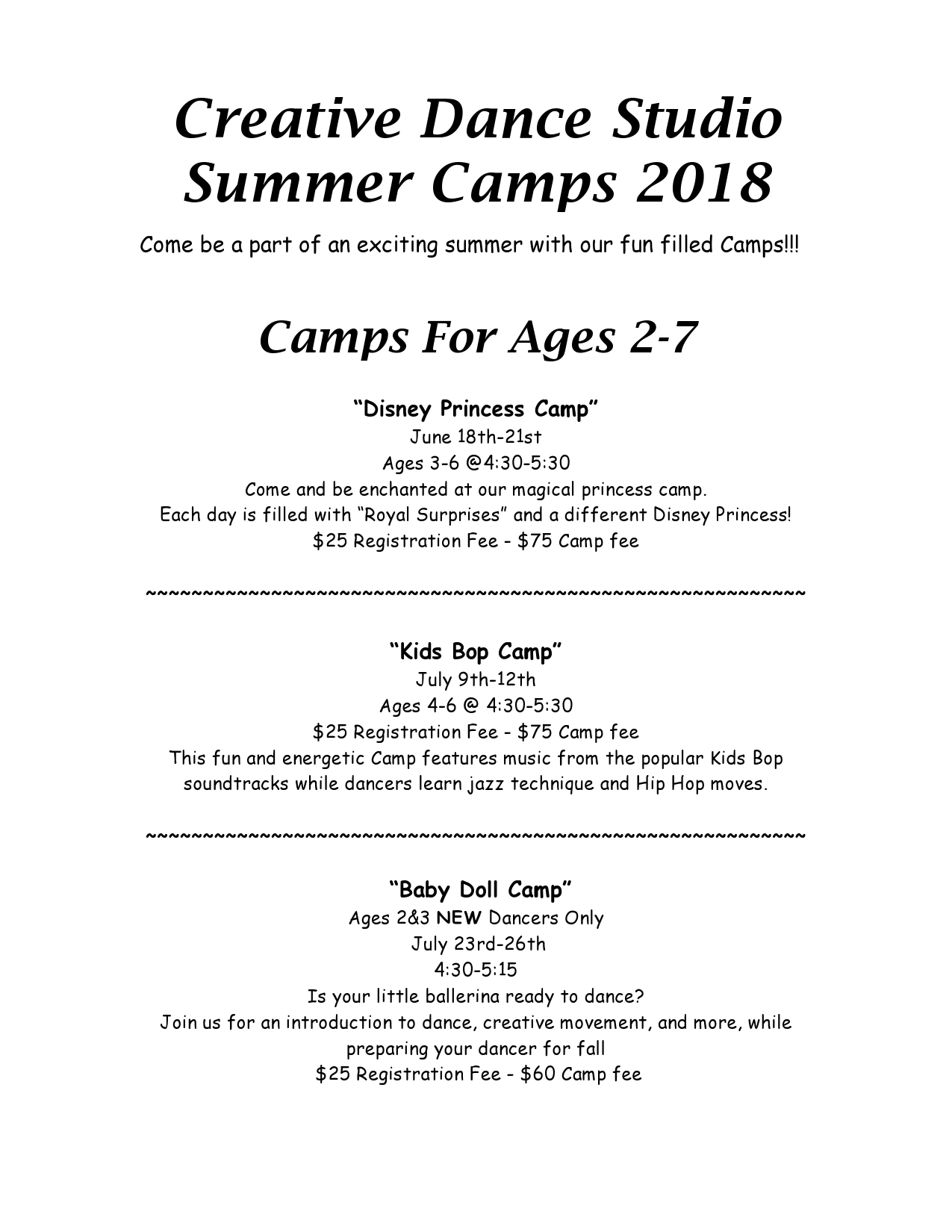 Summer Camps Creative Dance Studio