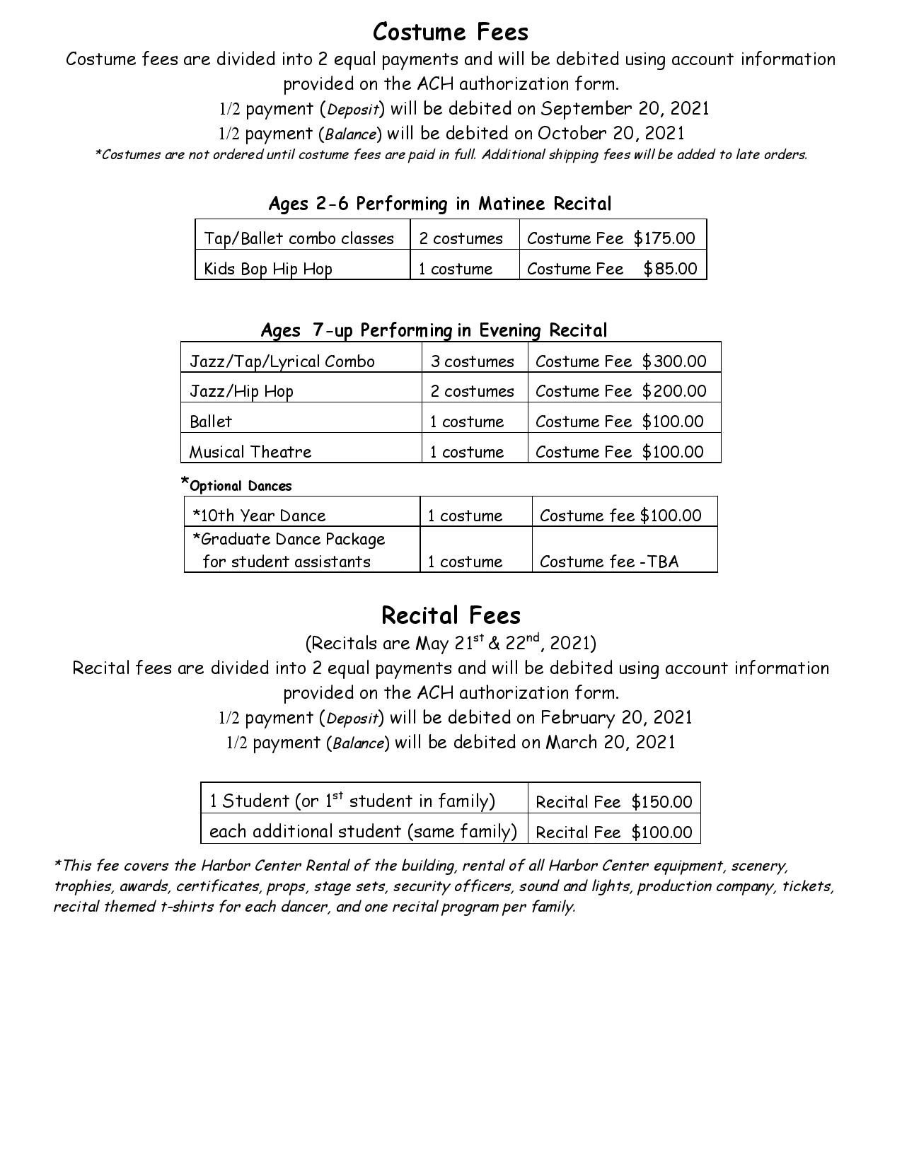 Mandatory Dance Fees Creative Dance Studio