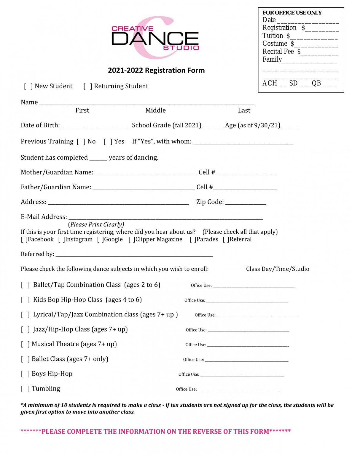 Tuition and Fees Creative Dance Studio